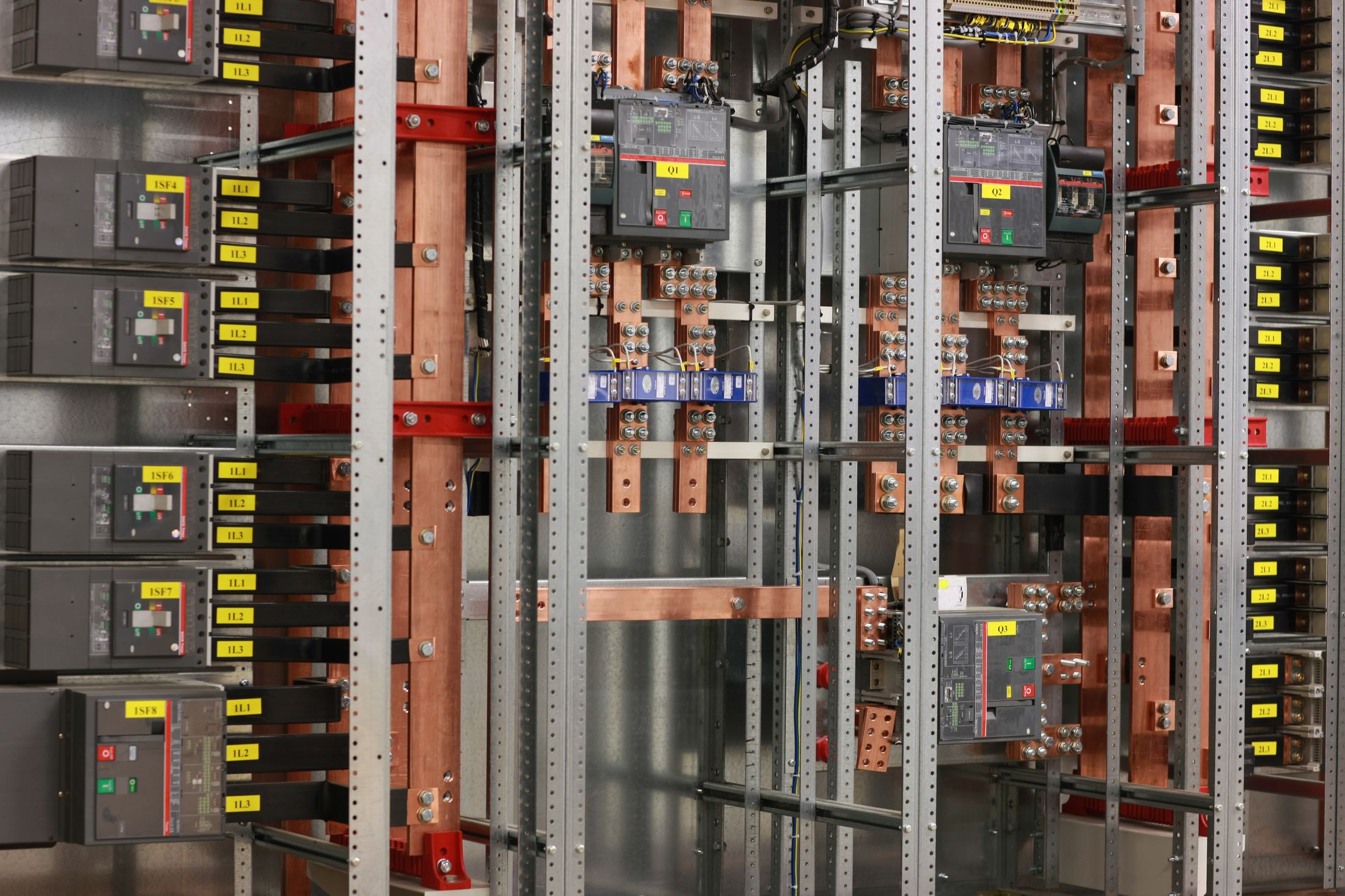 Low-voltage switchboard lineup, doors removed